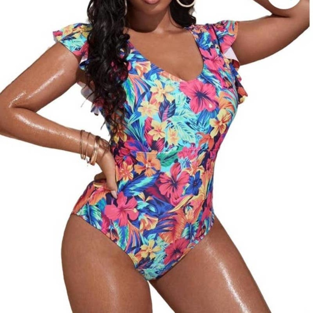 Boho All Over Print Scoop Neck Multicolor Plus Size One-Pieces 1XL NWOT